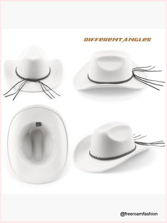 Western Cowboy Hat Unisex Wide Brim Felt Fedora with Retro Band main image 5